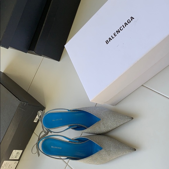 Balenciaga silver sling back heels 37 - Picture 7 of 8